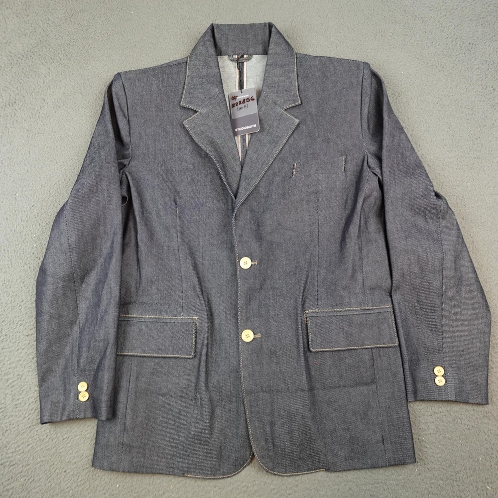 StudioSuits Selvedge Blazer Mens 40R Blue Denim Cotton Sport Coat Jacket